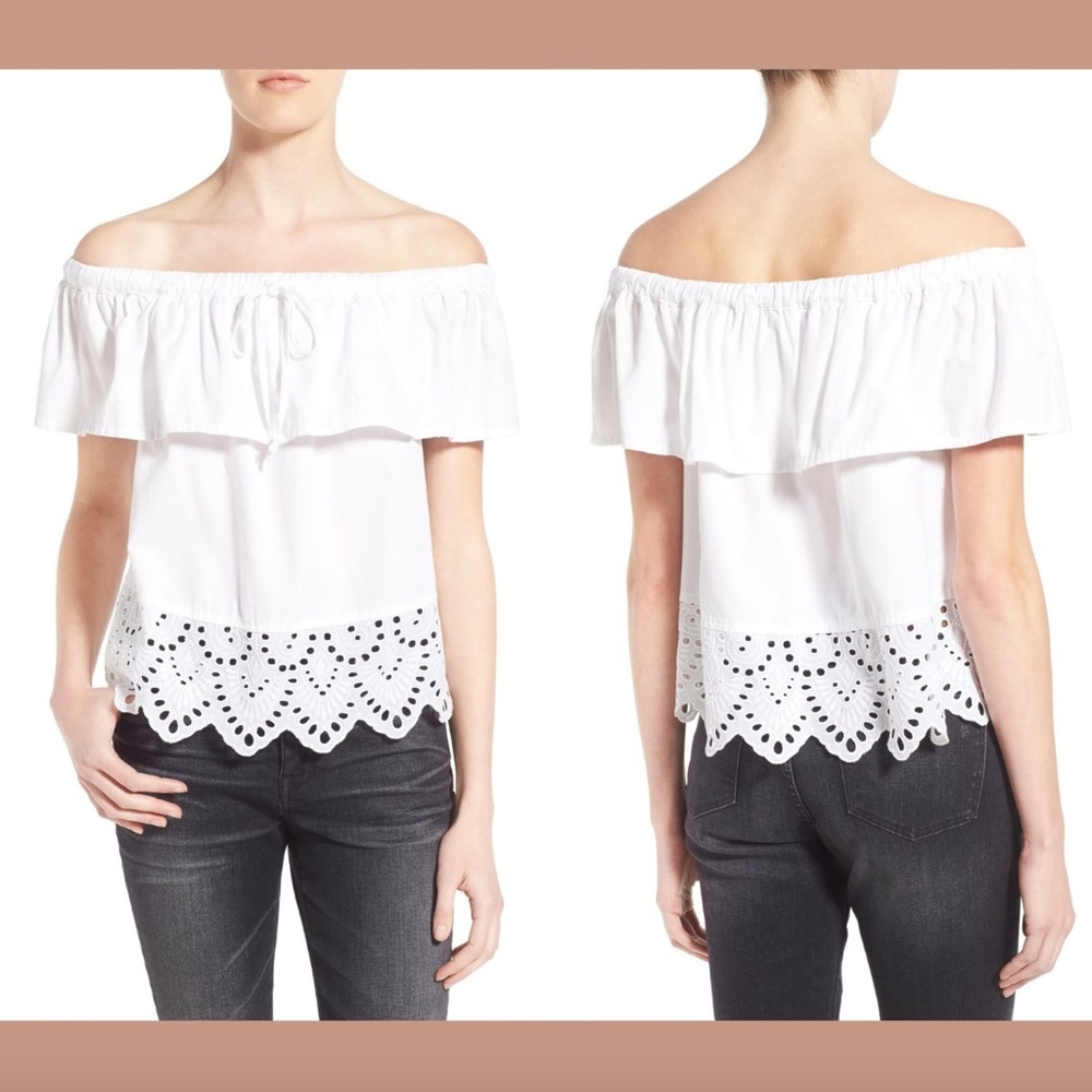 NEW $88 Madewell 'Balcony' Eyelet Off the Shoulder Top White [ SZ Medium ]‎
